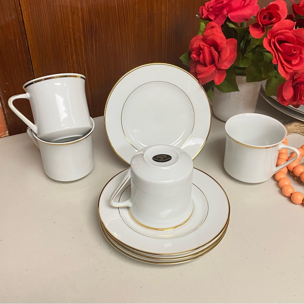 Johann Haviland Germany white porcelain with gold band tea set plates and cups